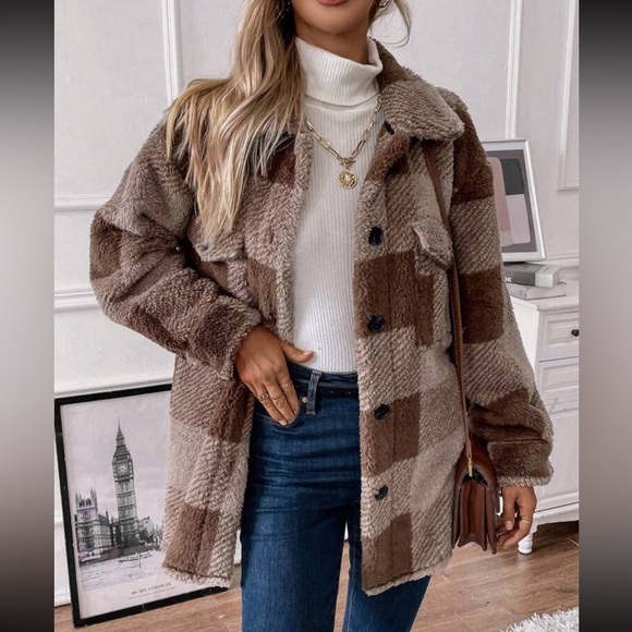 Cozy buffalo plaid button down teddy jacket - Picture 10 of 16